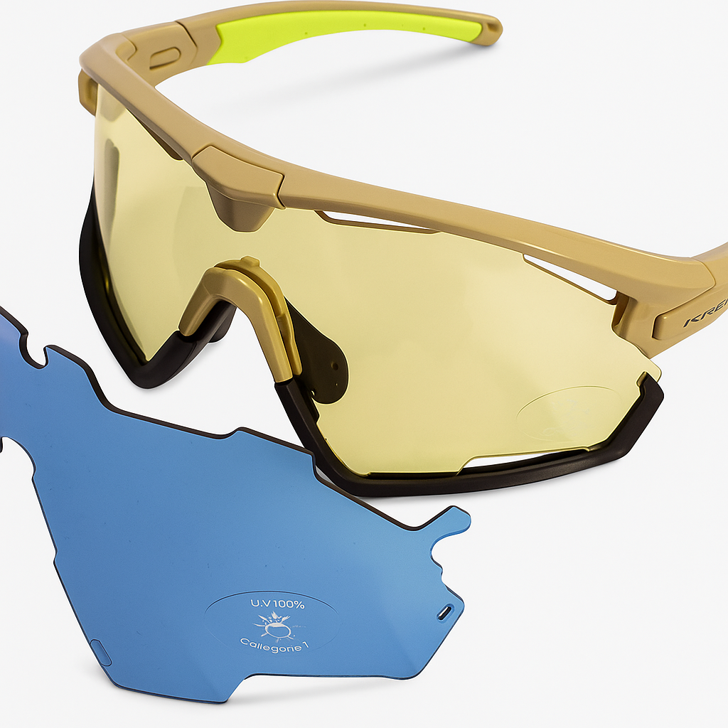 Fietsbril Kross Braker UV400 verwisselbare lenzen - beige frame