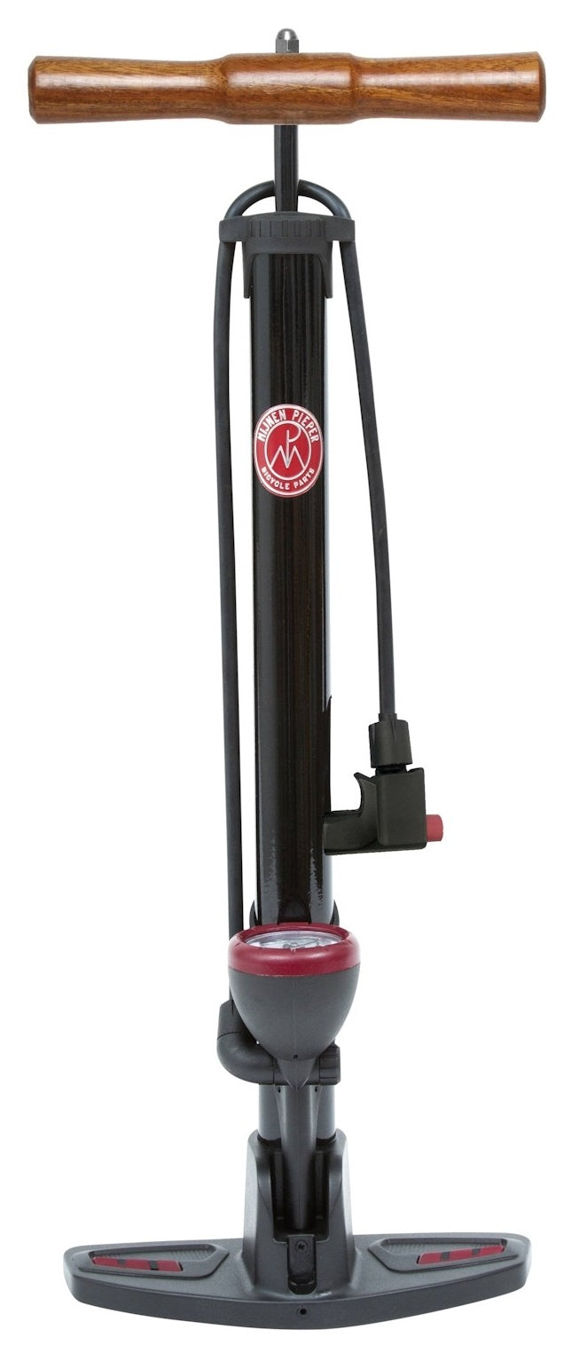 Fietspomp Around Retro Pressure met universele pompkop en nanometer - 165 PSI/ 11 Bar - zwart