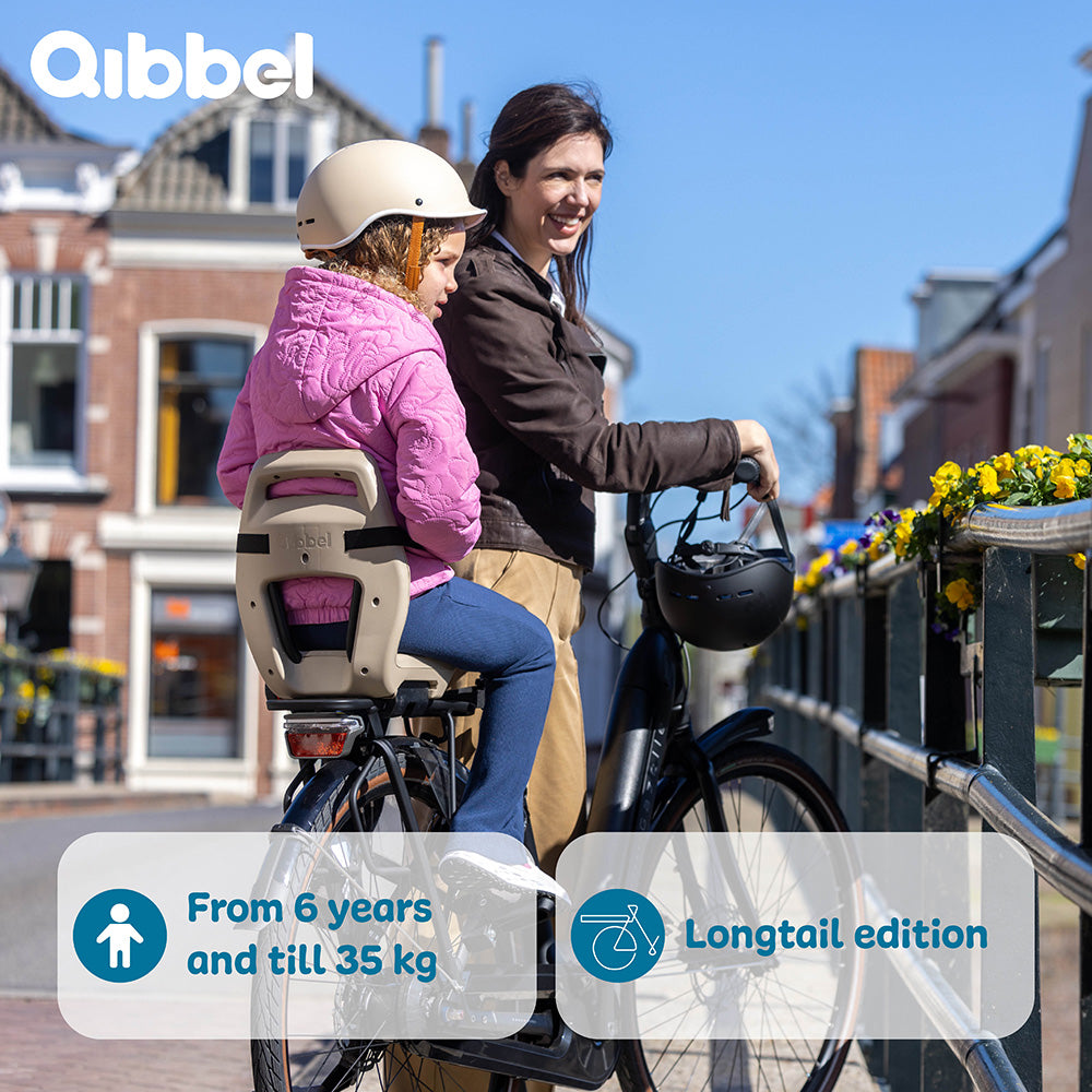 Kinderzitje achter Qibbel Junior 6+ Longtail Edition - Midnight Black - zonder voetsteunen