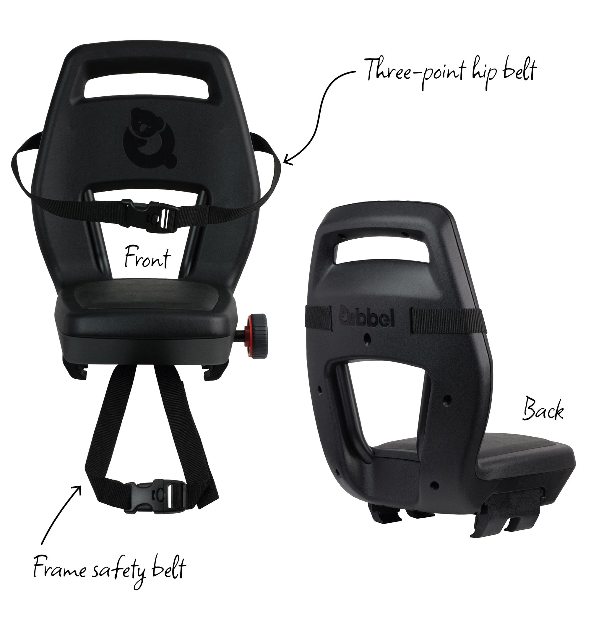 Kinderzitje achter Qibbel Junior 6+ Longtail Edition - Midnight Black - zonder voetsteunen
