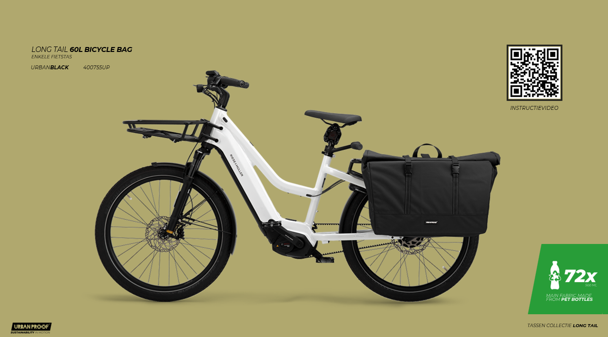 Gerecyclede Longtail fietstas Urban Proof 60 liter - zwart