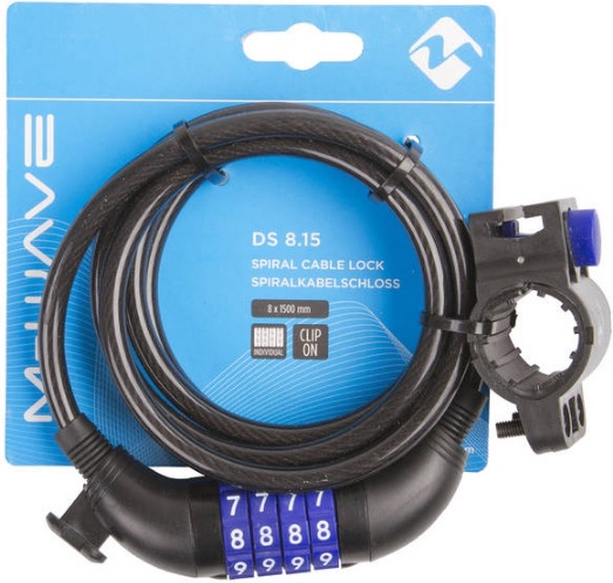 fiets slot - M-WAVE DS 8.15 - Kabelslot met cijfercode 1500x8mm