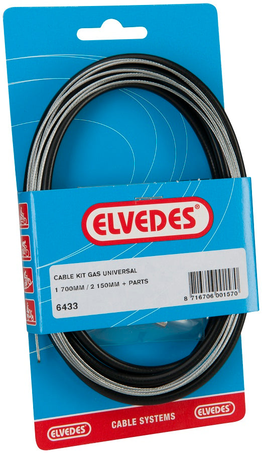 Gaskabel Elvedes universeel 1700mm / 2250mm verzinkt - zwart (op kaart)