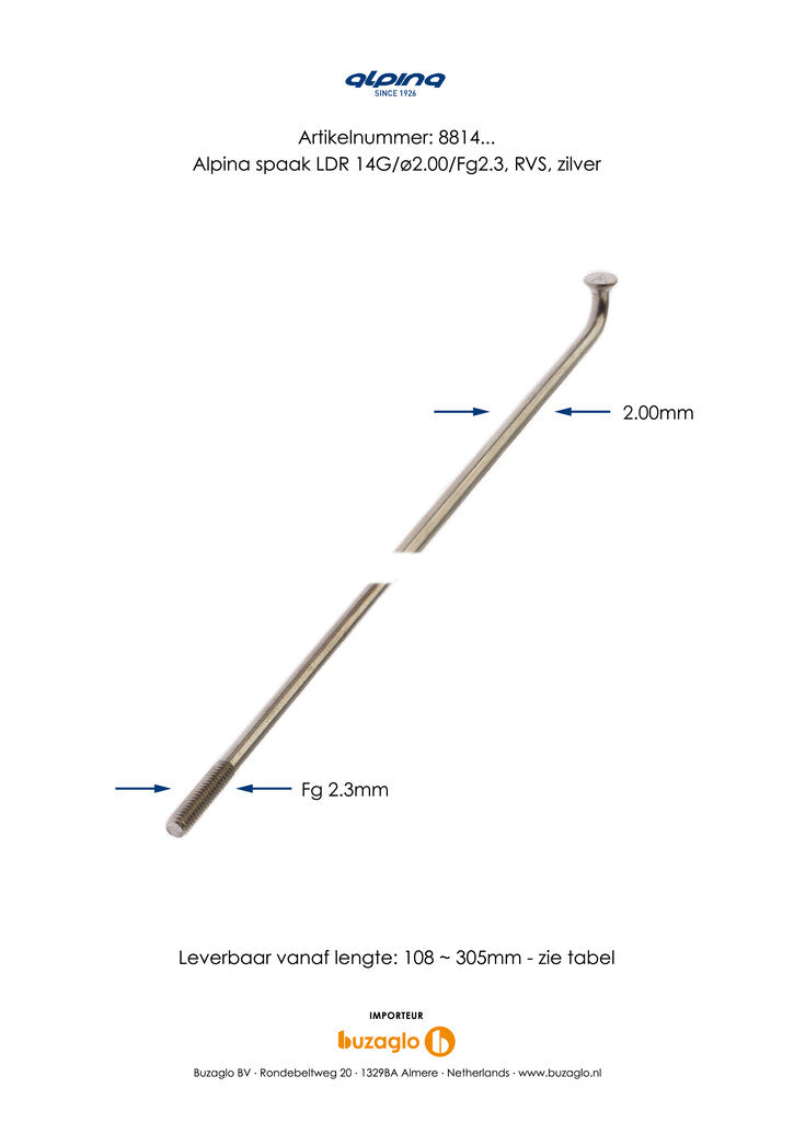 Spaken 296-14 Alpina ø2.00mm FG 2.3 - RVS zilver (144 stuks)