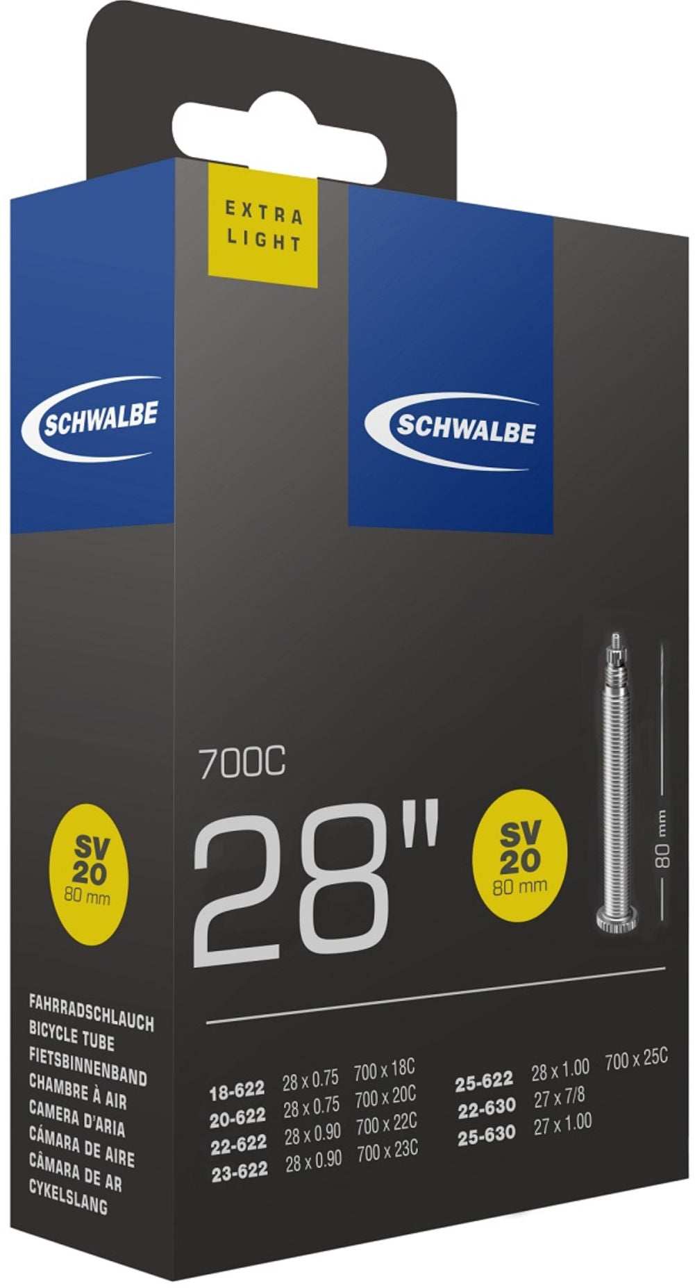 Binnenband Schwalbe Extra Light SV20 28" / 18/25-622/630 - 80mm ventiel