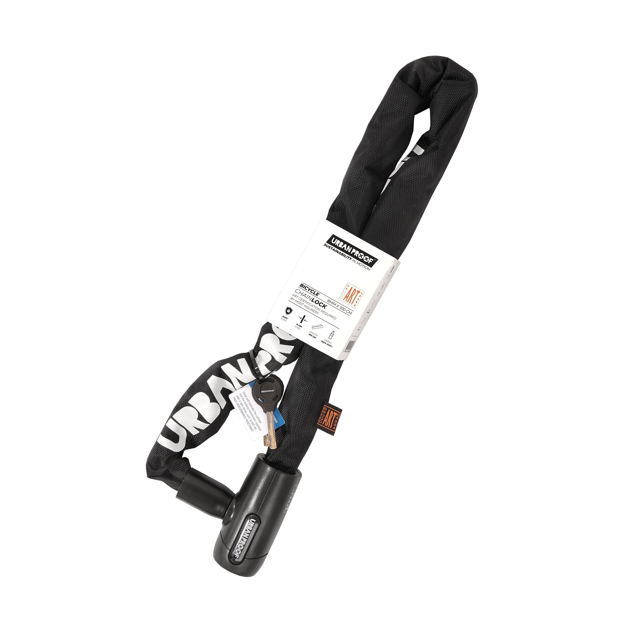 Kettingslot Urban Proof ø8mm x 100 cm met Art. 2 - goedkeuring - zwart