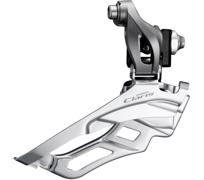 Voorderailleur 3 x 8-speed Shimano Claris FD-R2030 ø34,9 mm klem met adapter ø31,8/28,6 mm / down-pull 63-66° hoek 46-52T - grijs