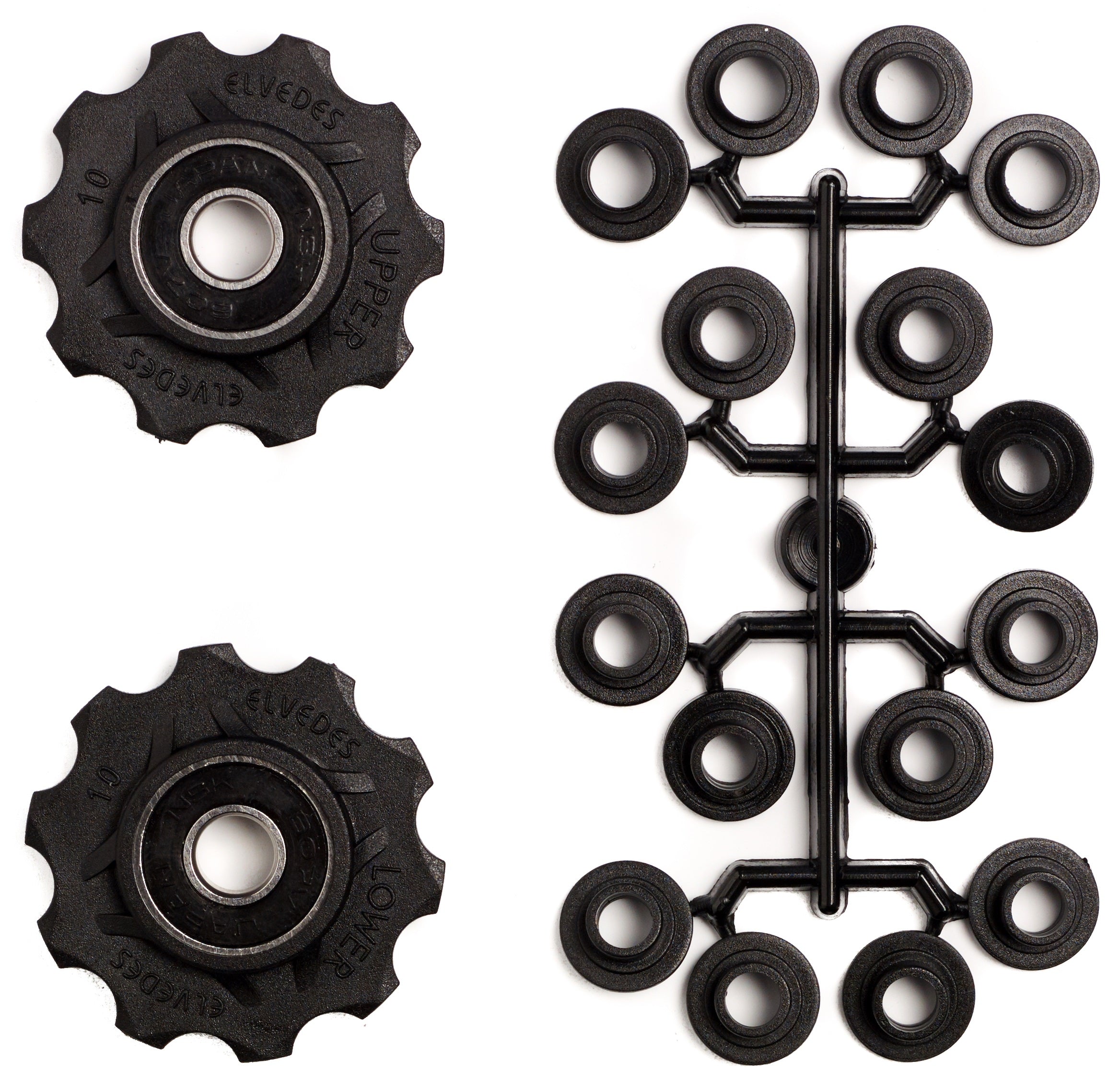 Derailleurwieltjes 2 x 10 tands Elvedes met standaard afgedichte lagers en spacers