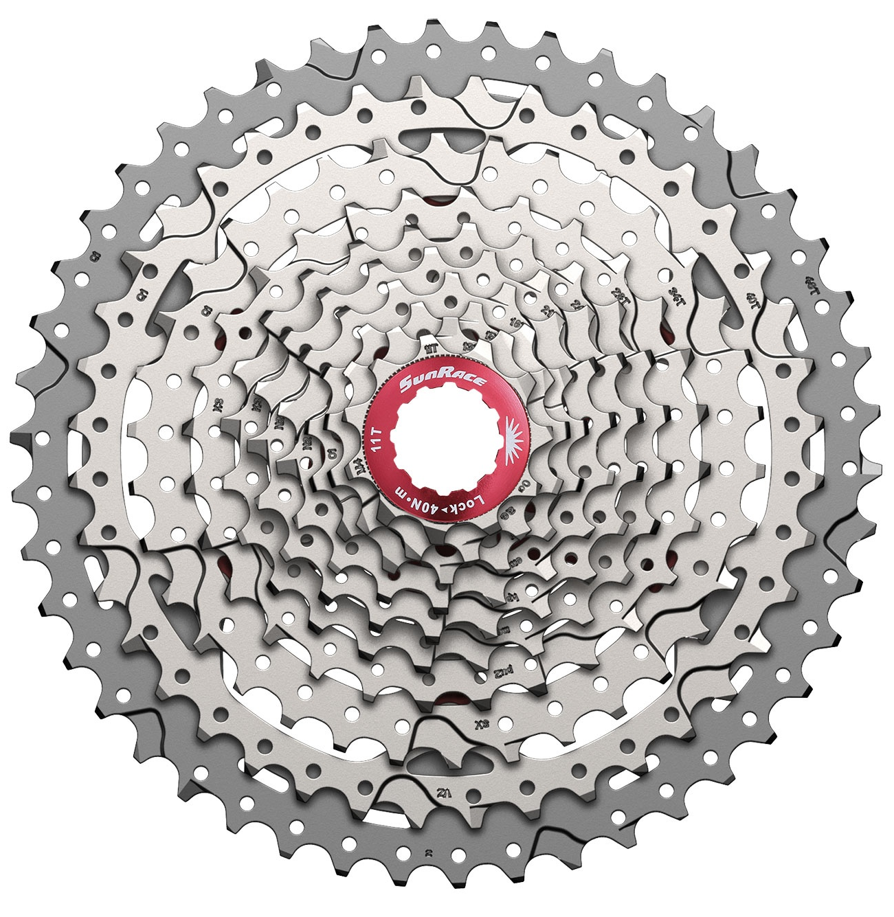 Cassette 10 speed Sunrace CS-MX3 11-42T - zilver/rood