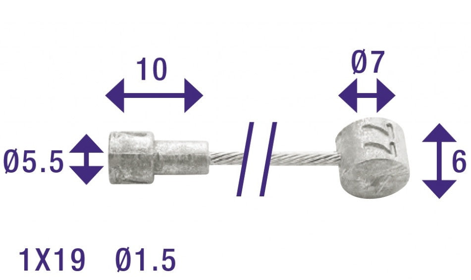Rem binnenkabel Edge 2250 mm met 2 nippels