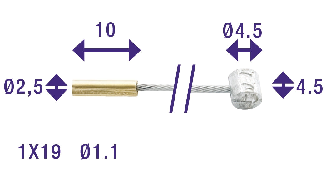 Schakel binnenkabel Elvedes 2250mm verzinkt Ø1,25mm Sturmey Archer / Torpedo N-nippel en T-nippel - Zilver