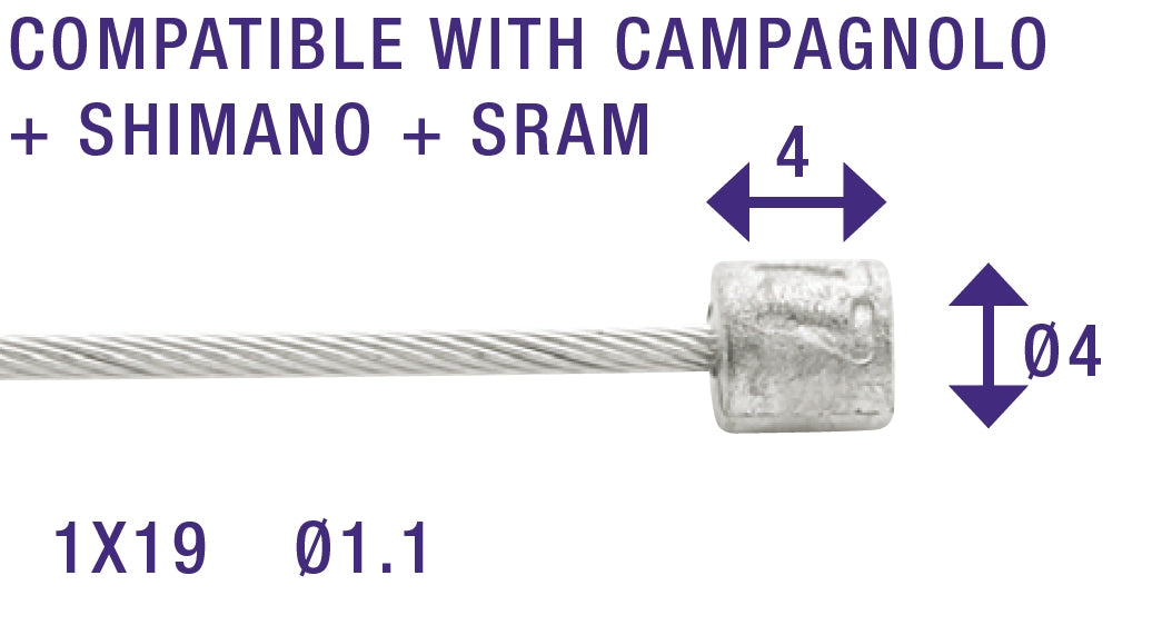 Schakel binnenkabel Elvedes 2250mm RVS Ø1,1mm Shimano / SRAM N-nippel (op kaart) - Zilver