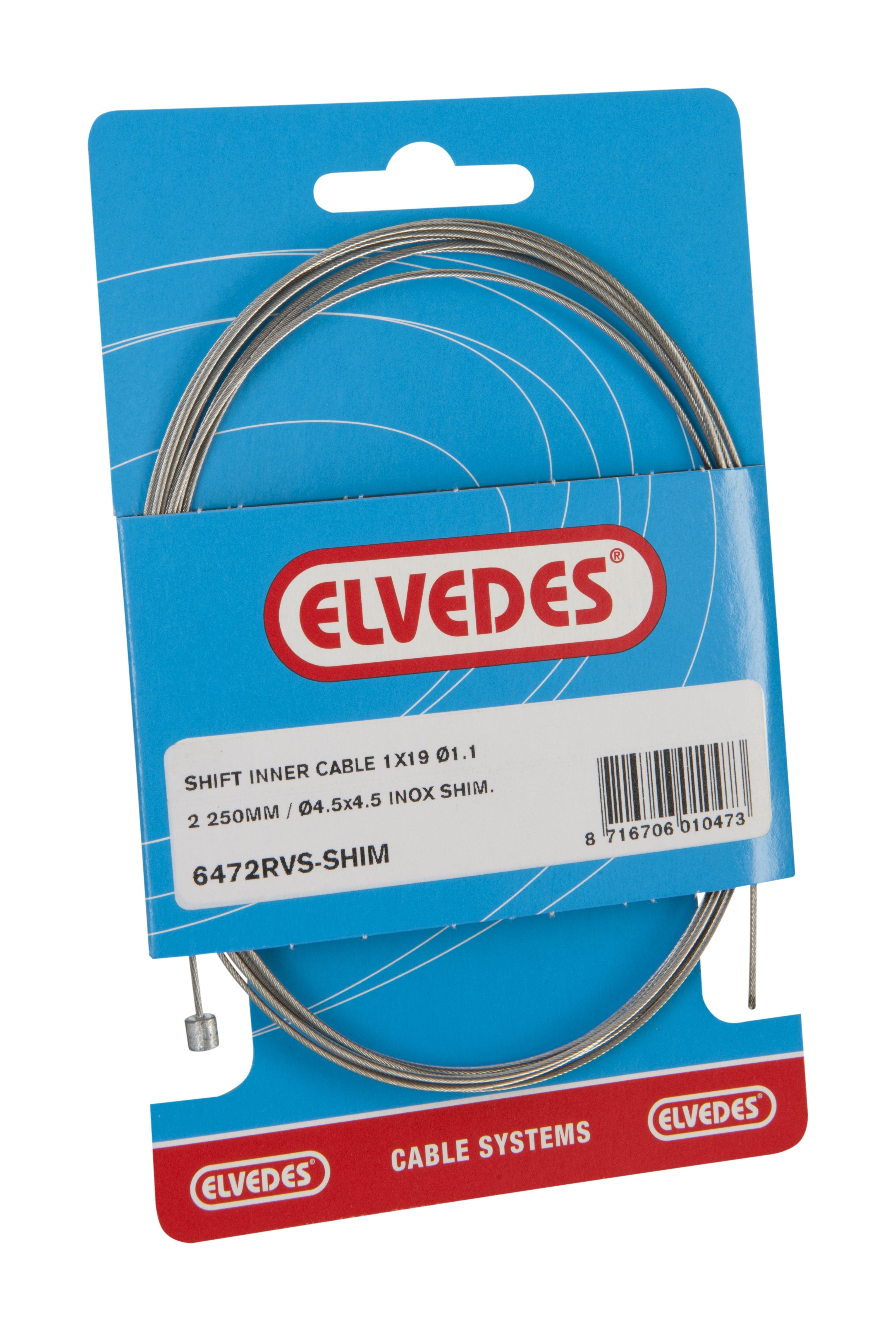 Schakel binnenkabel Elvedes voor Shimano 2250mm RVS ø1,1mm Shimano N-nippel (op kaart) - Zilver