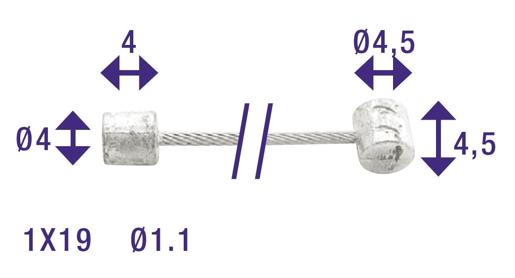 Schakel binnenkabel Elvedes 2250mm verzinkt ø1,1mm Shimano / Huret N-nippel en T-nippel (op kaart) - Zilver