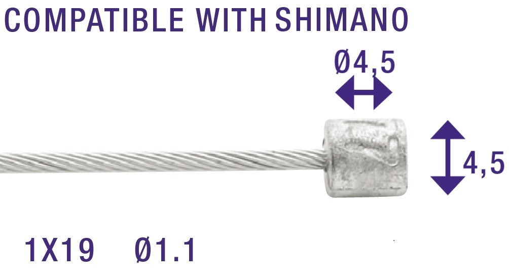 Schakel binnenkabels Elvedes 2250mm RVS ø1,1mm Shimano N-nippel ø4,5 × 4,5 (100 stuks) - Zilver