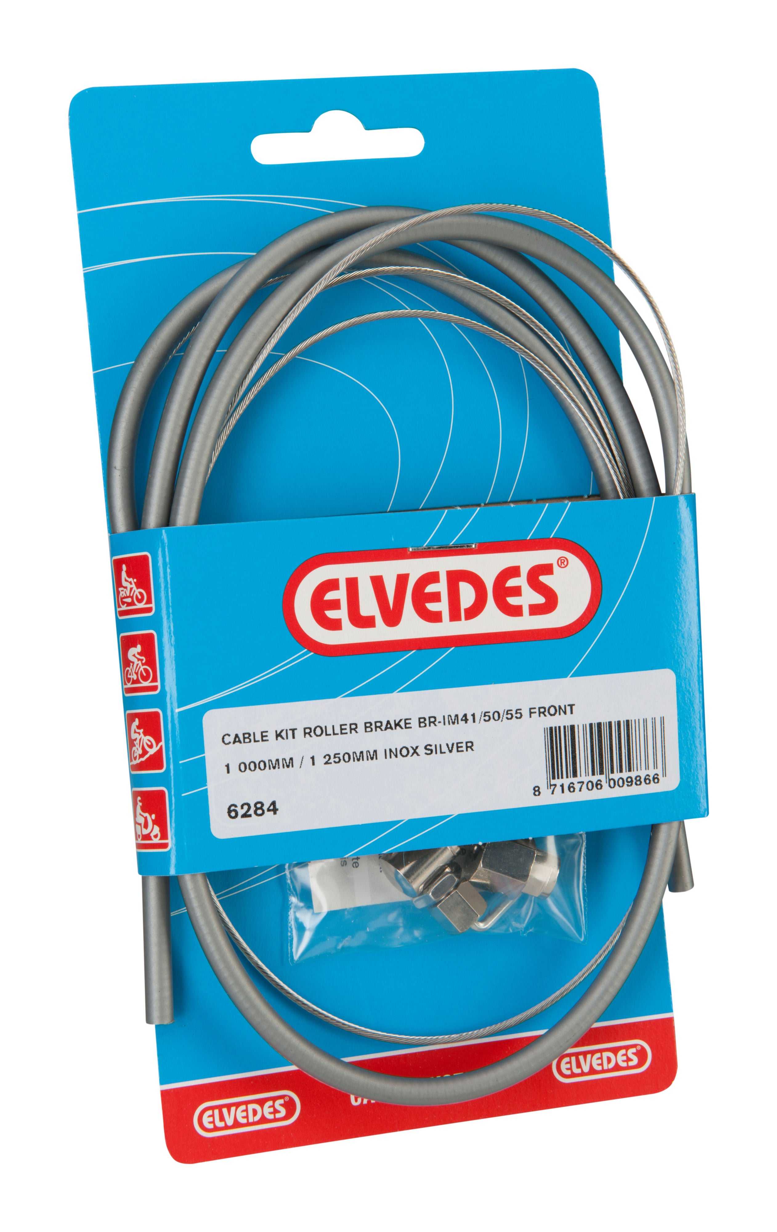 Rollerbrake kabelkit Elvedes BR-IM85/81/55/45 1000mm / 1250mm RVS - zilver (op kaart)