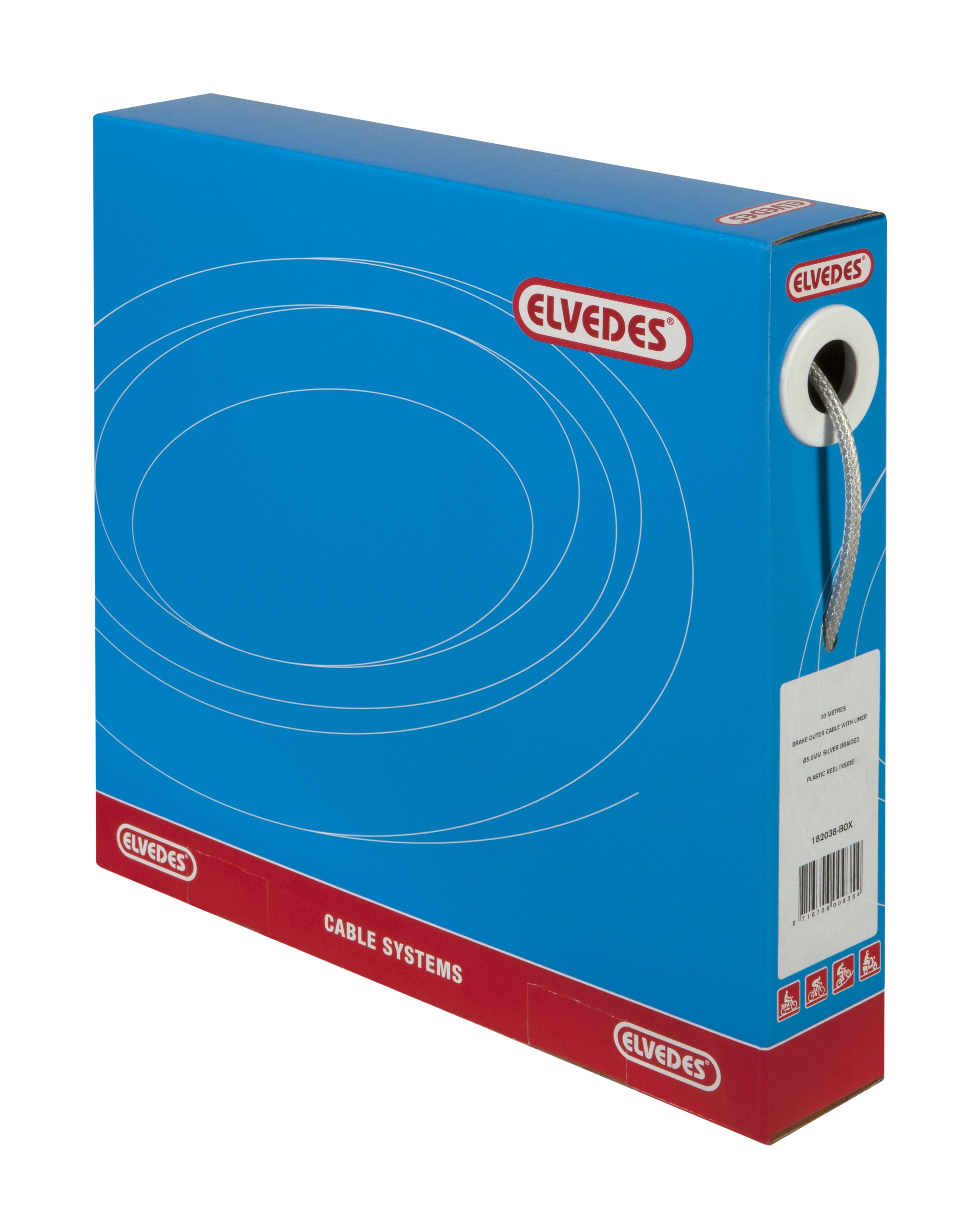 Rem buitenkabel Elvedes met teflon voering ø5,0mm / 30 meter - zilver gevlochten (in een doos)