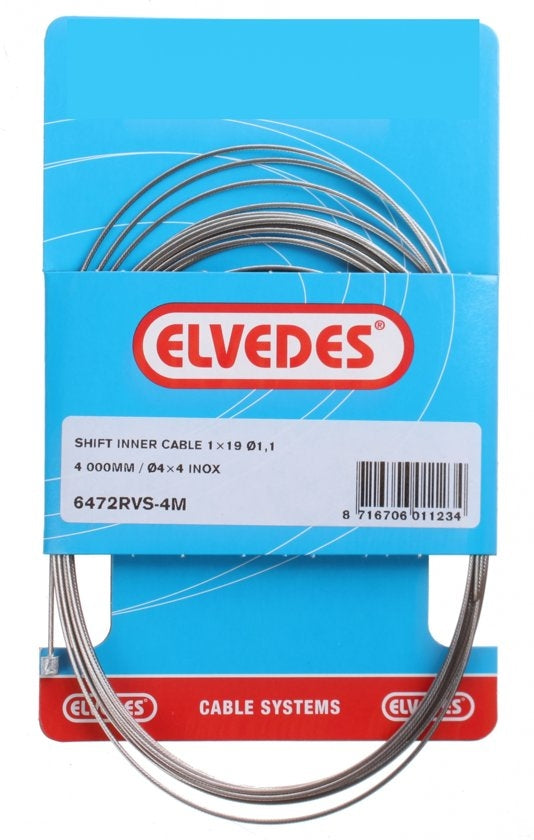 Schakel binnenkabel Elvedes 4000mm RVS ø1,1mm Shimano / SRAM N-nippel (op kaart) - Zilver