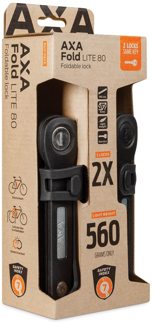 Vouwslot Axa Fold 80 Lite Duo Pack met gelijksluitende sleutels - zwart