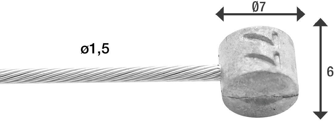 Rem binnenkabel Elvedes 3000 mm 1 x 19 draads RVS ø1,5mm met T-nippel ø7 x 6mm (doos à 50 stuks) - Zilver