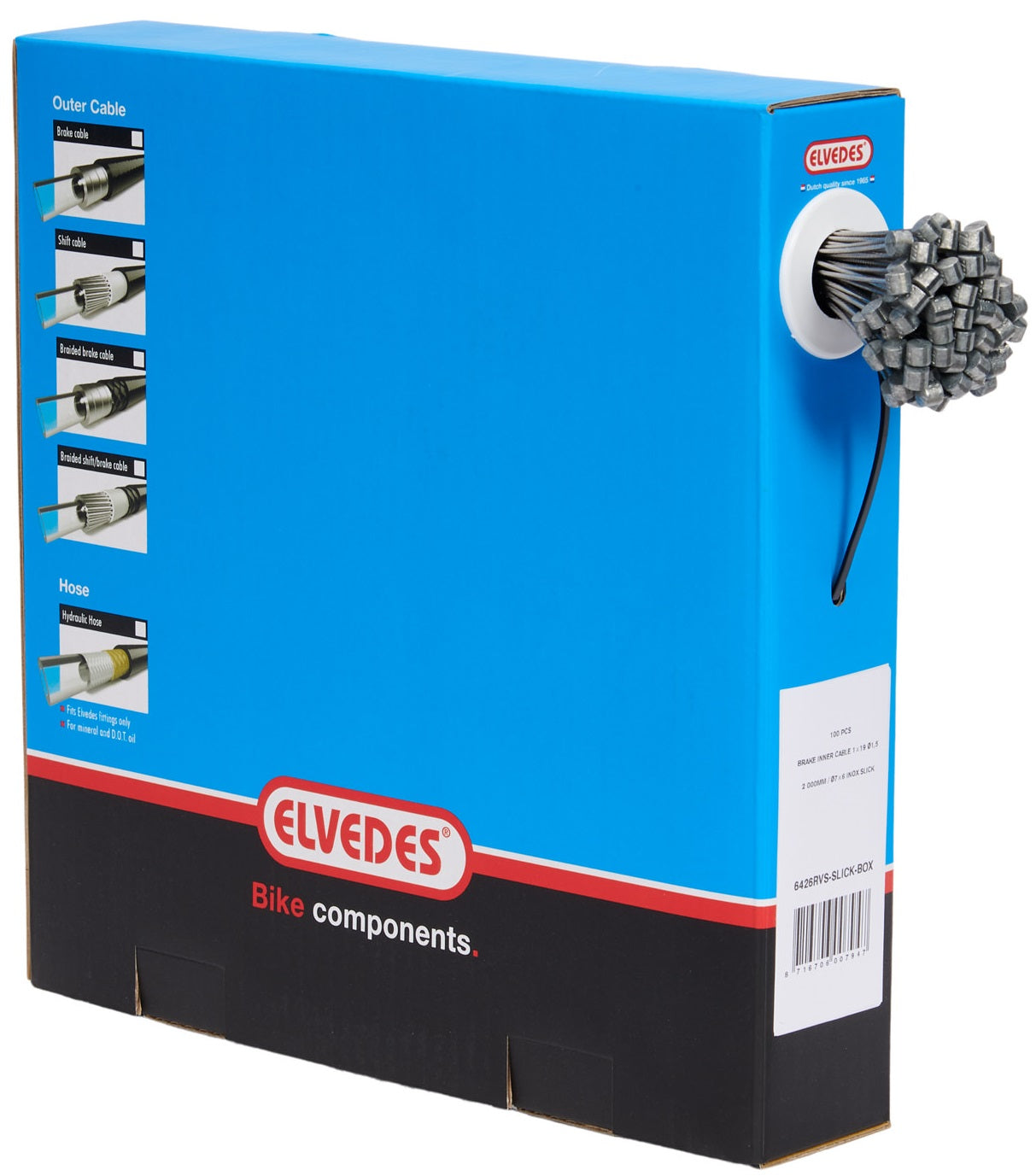 Rem binnenkabel Elvedes 2000 mm 1 x 19 draads RVS Slick ø1,5mm T-nippel ø7 x 6mm (doos à 100 stuks) - Zilver
