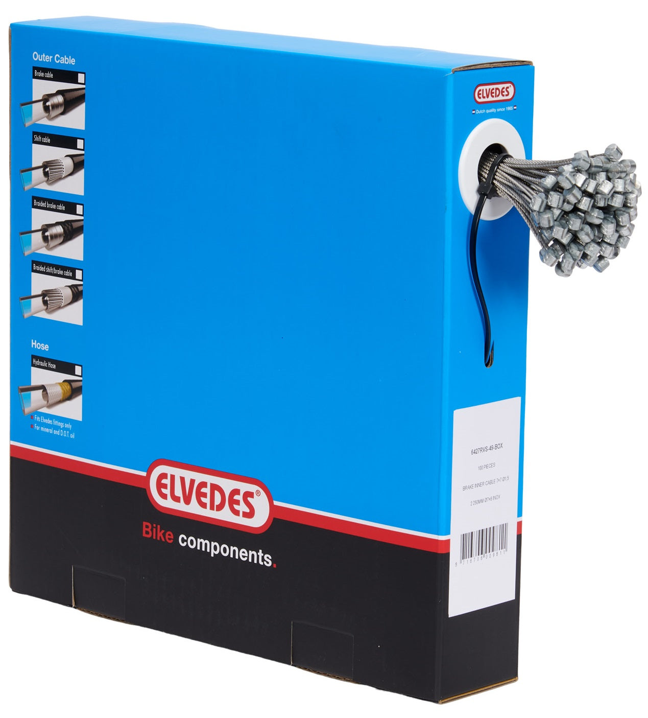 Rem binnenkabel Elvedes 2250 mm 7 x 7 draads RVS ø1,5mm met T-nippel ø7 x 6mm (doos 100 à stuks) - Zilver