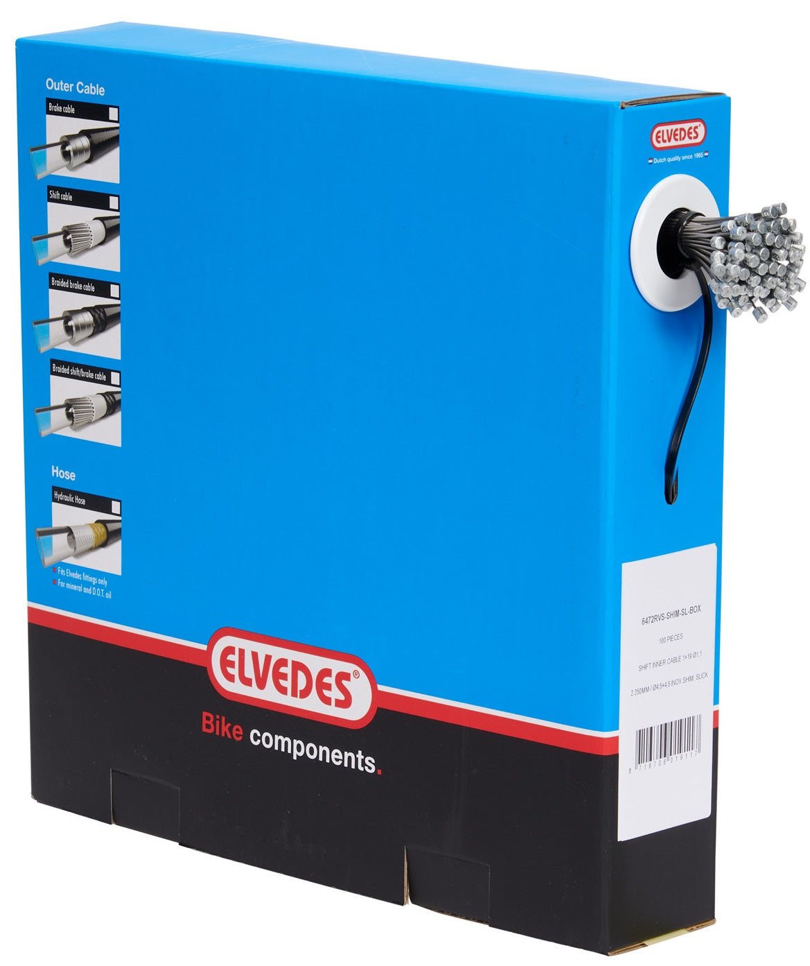 Schakel binnenkabel Elvedes 2250 mm 1×19 draads RVS Slick ø1,1mm met N-nippel ø4,5 × 4,5mm (doos à 100 stuks) - Zilver