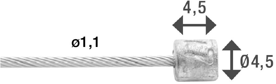 Schakel binnenkabel Elvedes 2250 mm 1×19 draads RVS Slick ø1,1mm met N-nippel ø4,5 × 4,5mm (doos à 100 stuks) - Zilver