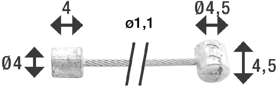 Schakel binnenkabel Elvedes 3000mm 1 x 19 draads RVS ø1,1mm N-nippel ø4×4 mm + T-nippel ø4,5×4,5 mm - Zilver