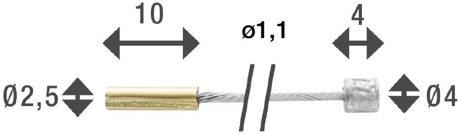 Schakel binnenkabel Elvedes 3000mm 1 x 19 draads RVS ø1,1mm met ø2,5 ×10 en ø4 × 4mm N-nippel - Zilver
