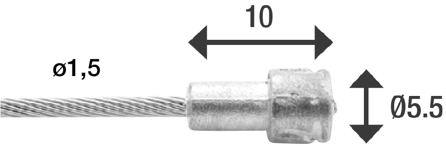 Rem binnenkabel Elvedes 2 000 mm 1×19 draads RVS ø1,5mm met V-nippel ø5,5 × 10