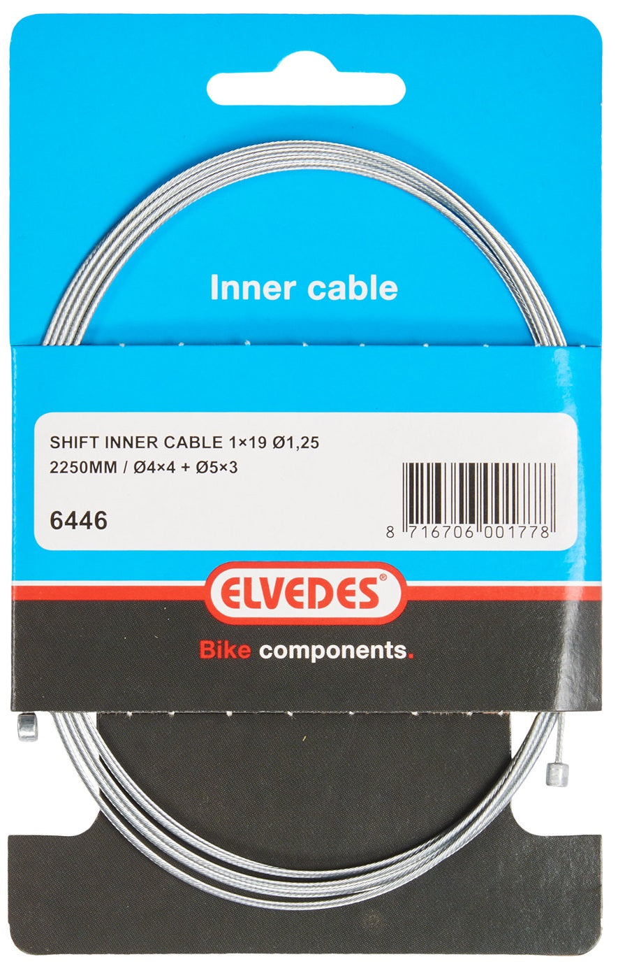 Schakel binnenkabel Elvedes 2250 mm 1 x 19 draads verzinkt ø1,25 met N-nippel ø4×4 + Tø5×3 (per stuk) - Zilver
