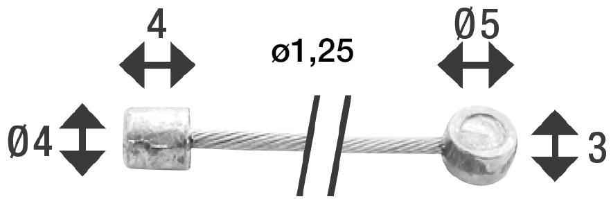 Schakel binnenkabel Elvedes 2250 mm 1 x 19 draads verzinkt ø1,25 met N-nippel ø4×4 + Tø5×3 (per stuk) - Zilver