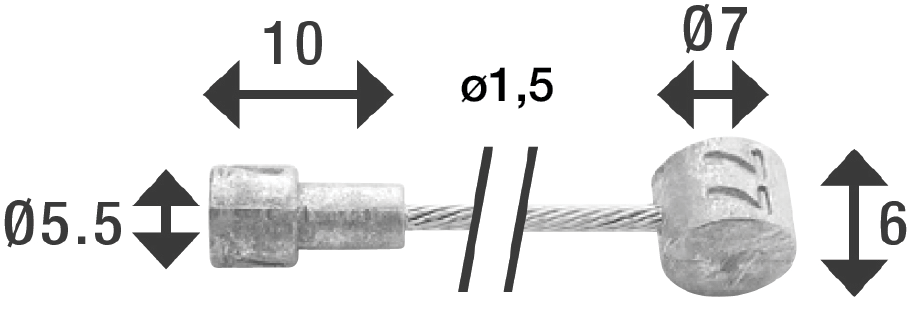 Rem binnenkabel Elvedes 4000mm 1×19 draads verzinkt ø1,5mm met V-nippel ø5,5 × 10 en T-nippel ø7 x 6
