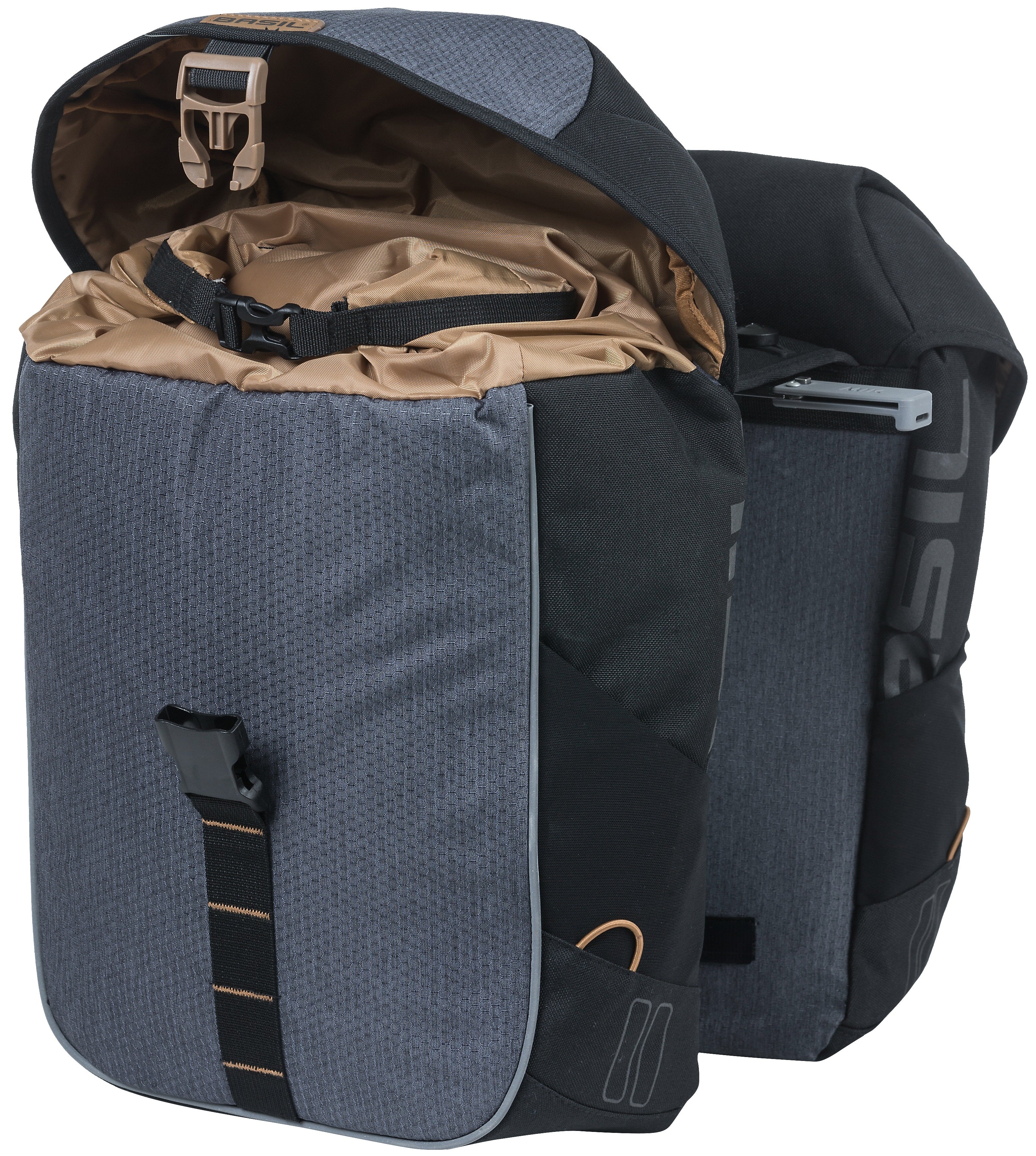 Dubbele fietstas Basil Miles Double Bag MIK 34 liter 34 x 16 x 43 cm - zwart/grijs