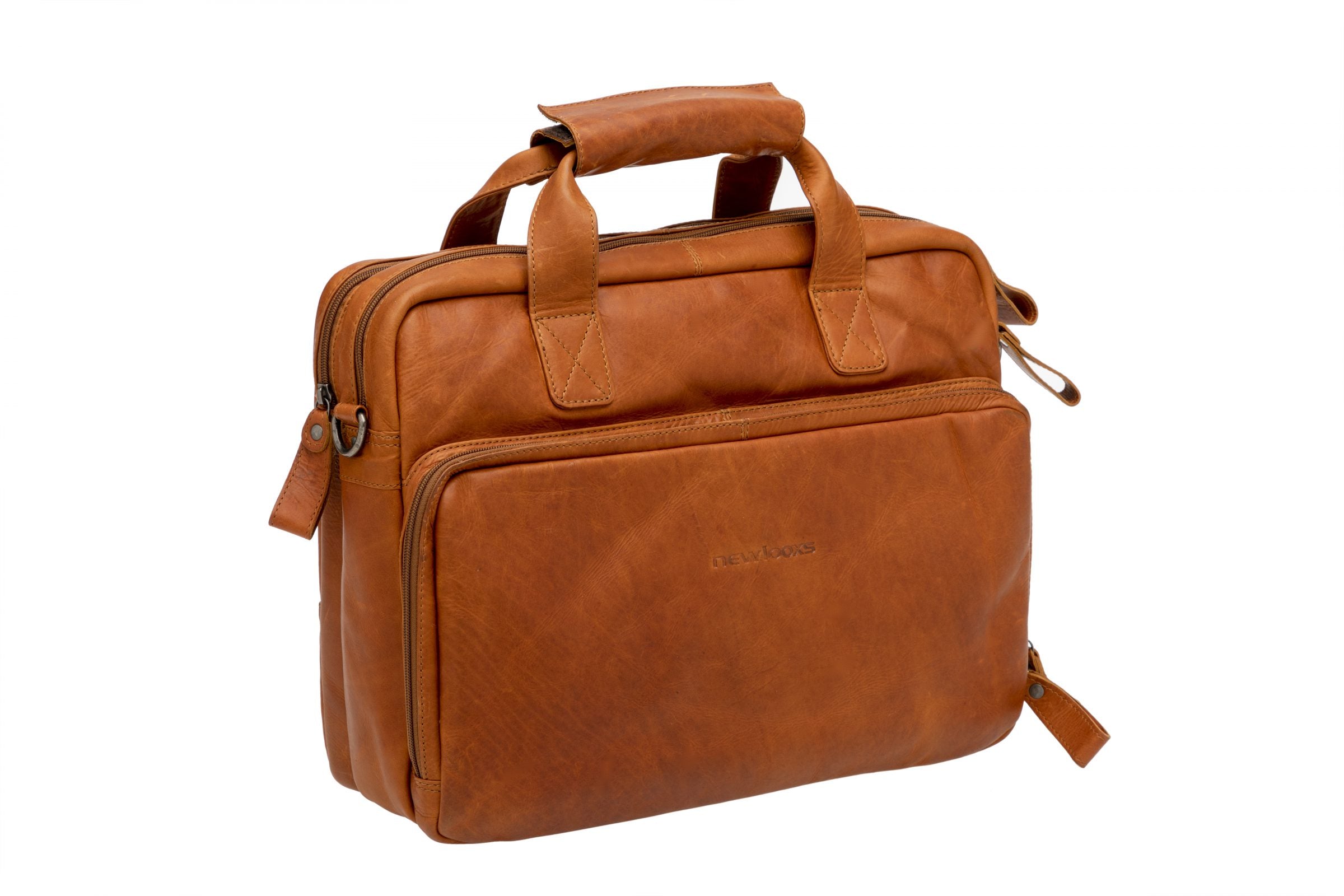 Fietstas New Looxs Cali 17 liter 40 x 15 x 31 cm - gemaakt van luxe leder - cognac