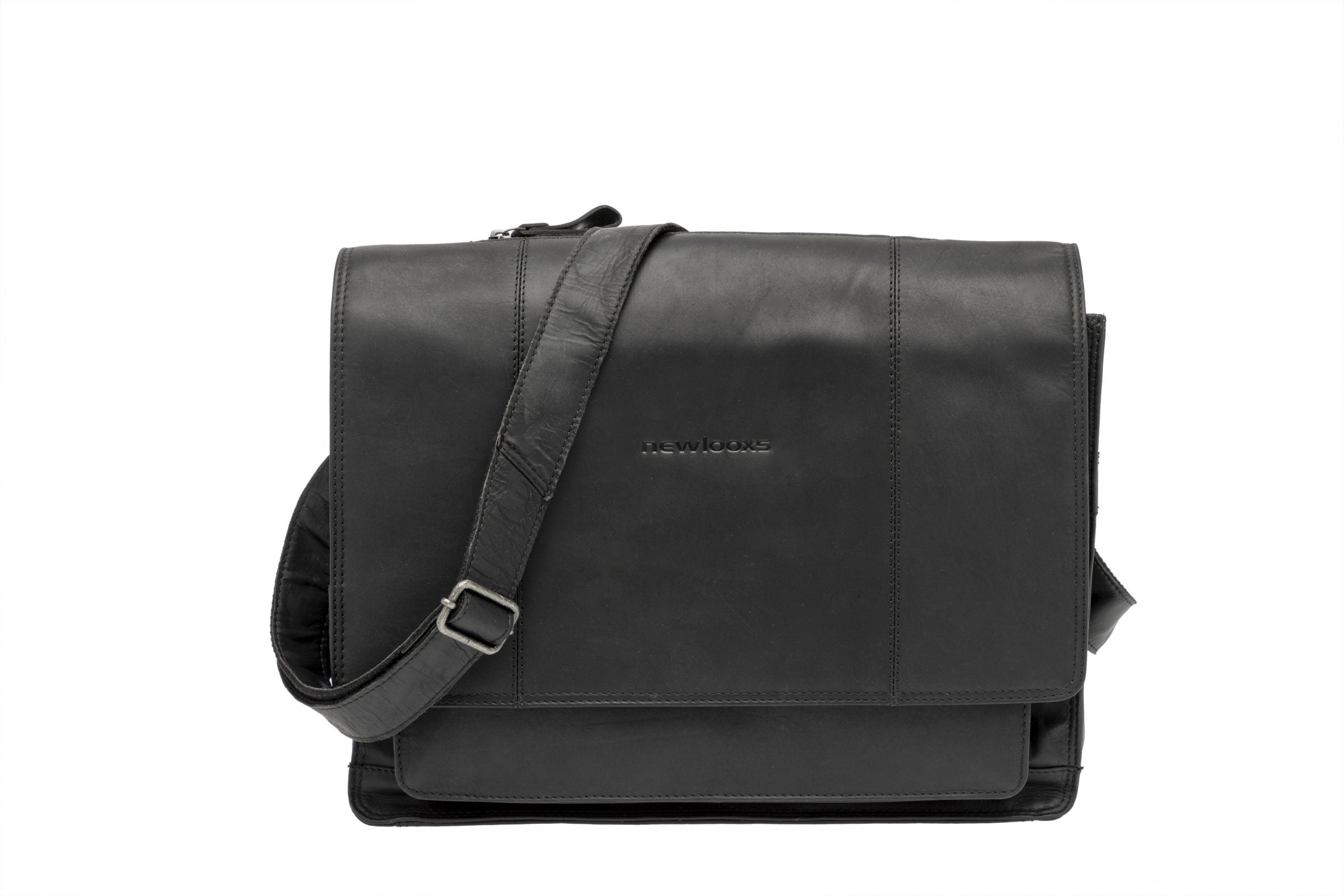 Fietstas New Looxs Fellini 18 liter 40 x 15 x 32 cm - gemaakt van luxe leder - zwart