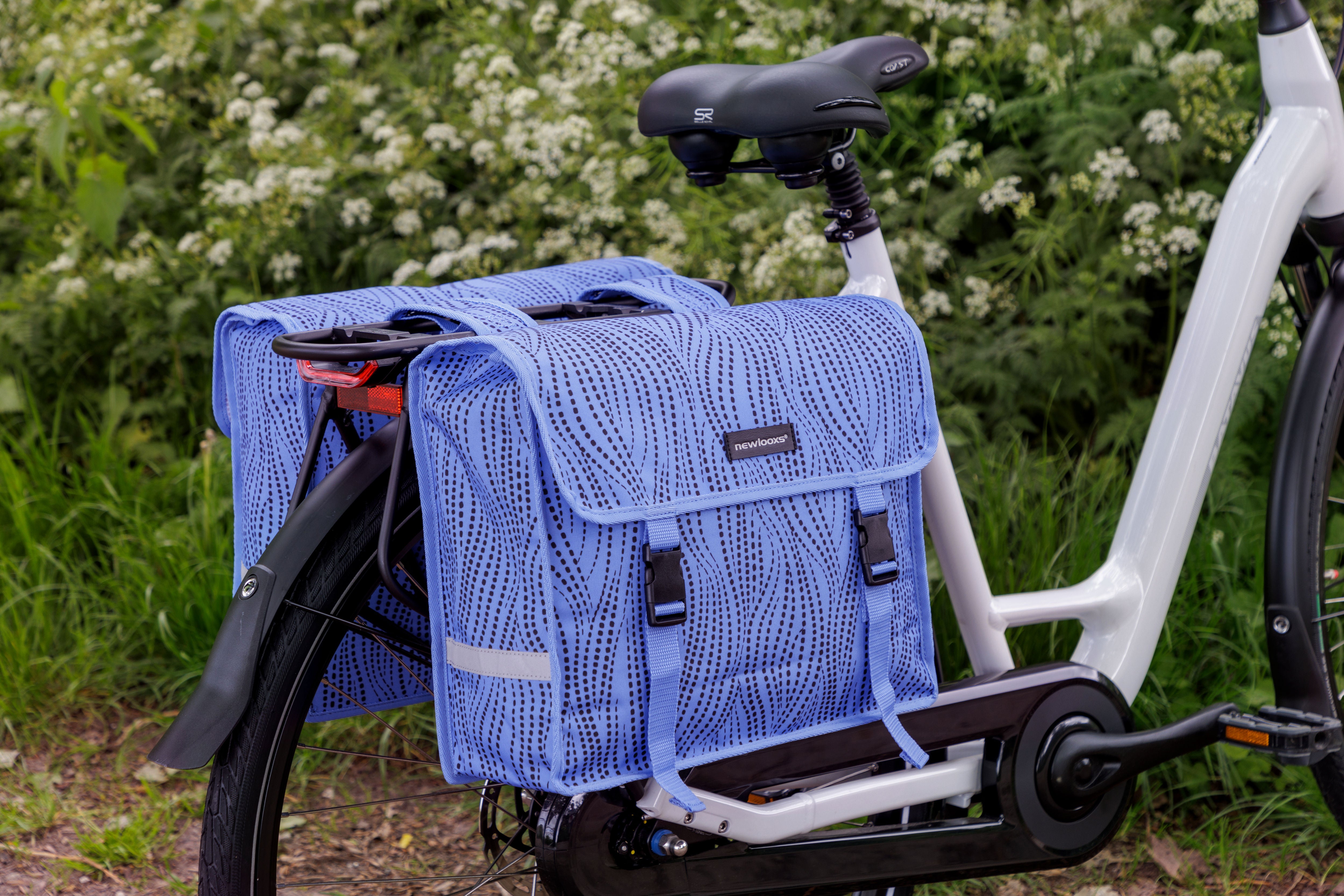 Dubbele fietstas New Looxs Fiori Alma 30 liter - 37 x 12,5 x 33 cm (x2) - blauw