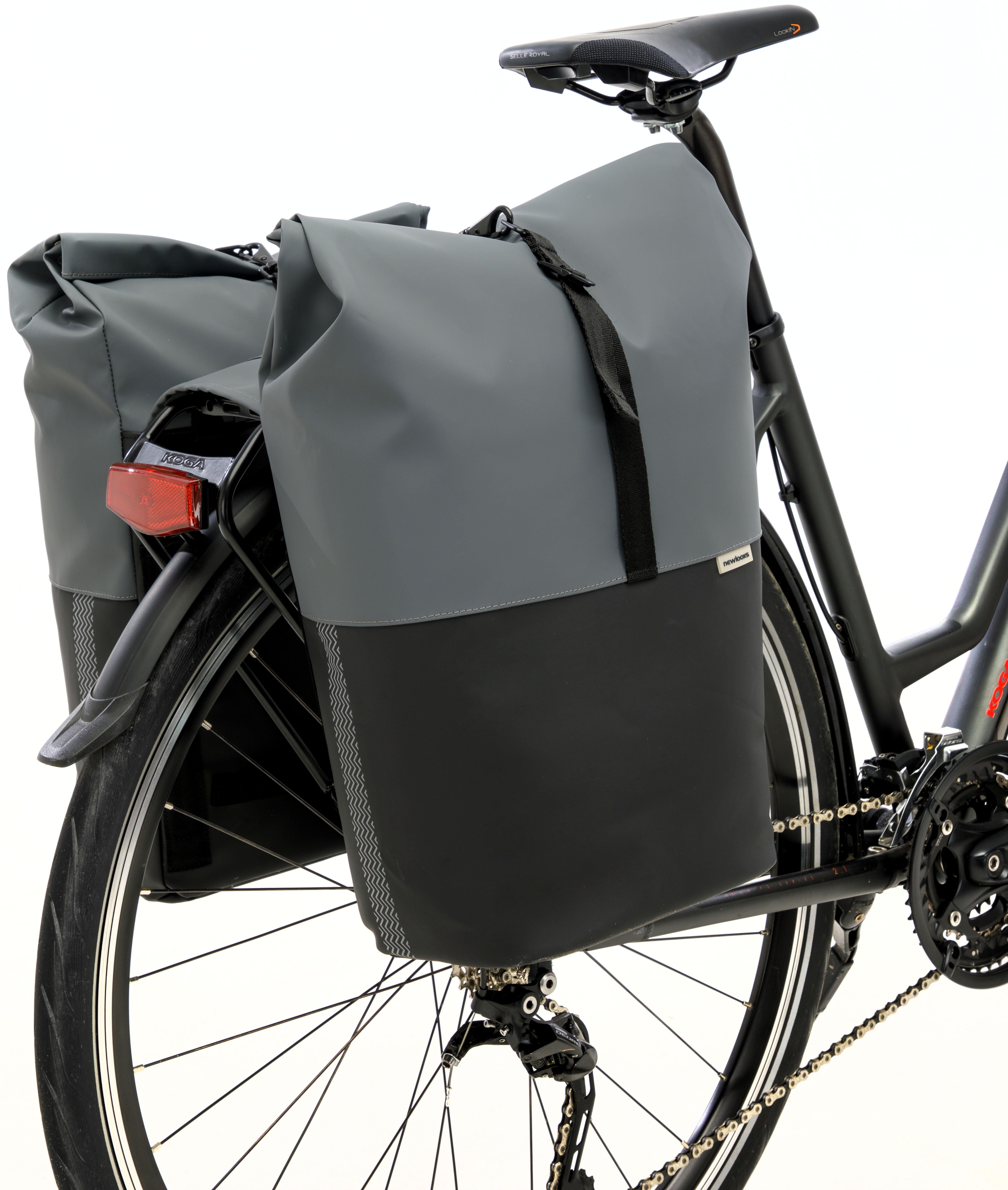 Dubbele fietstas New Looxs Nyborg 34 liter - 30 x 17 x 37cm (x2) - donkergrijs/zwart