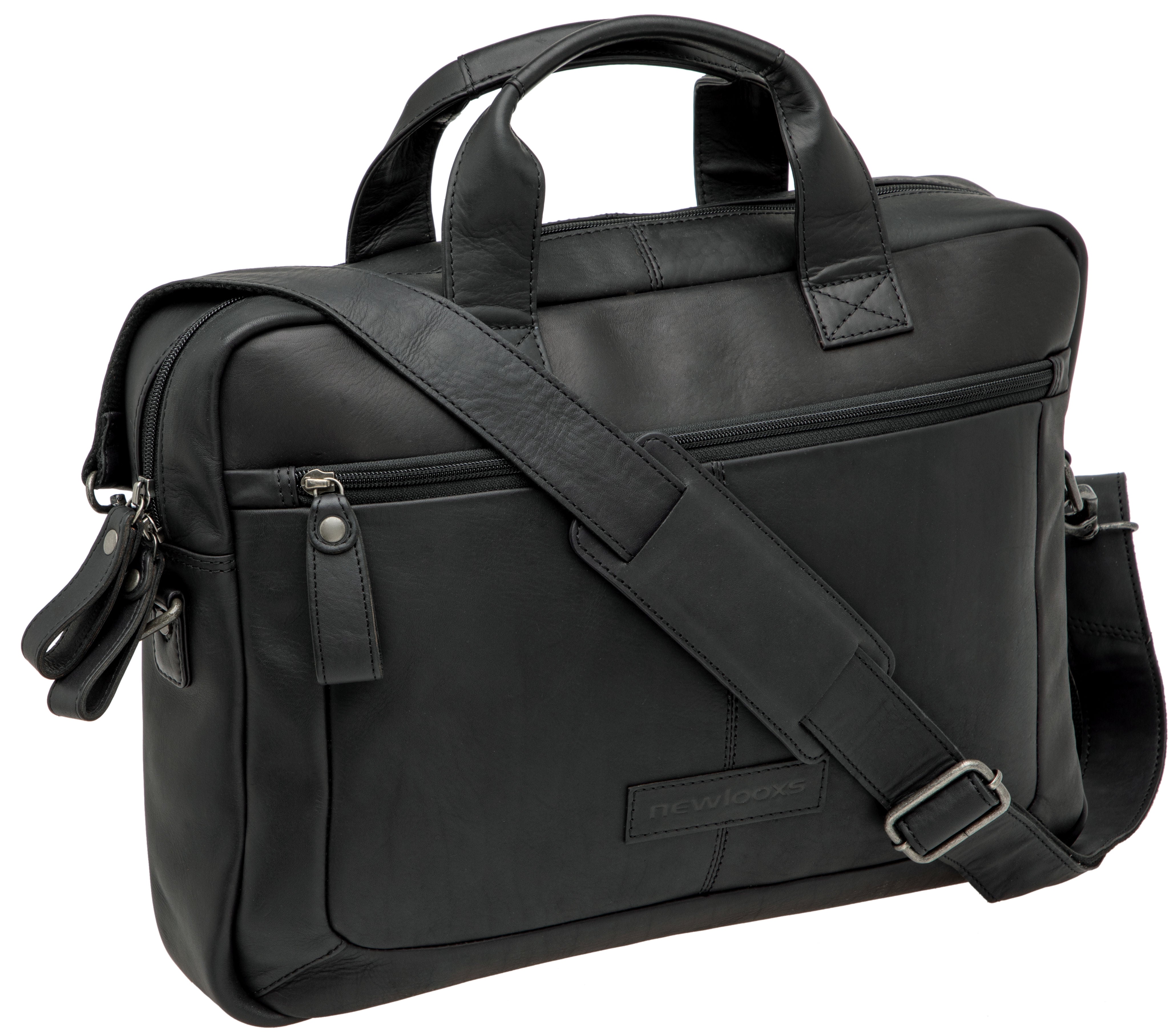 Laptoptas New Looxs Luko 7.5 liter - 42 x 6 x 30 cm - gemaakt van luxe leder - zwart
