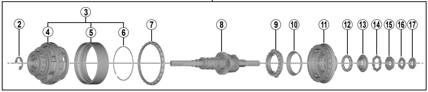 Binnenwerk Shimano Nexus 8 versnellingsnaaf SG-C6001-8R / SG-C6001-8V (184 mm as)