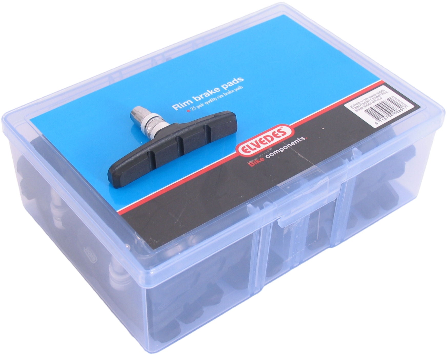 V-brake remblokset Elvedes 70 mm (werkplaatsverpakking van 25 paar)