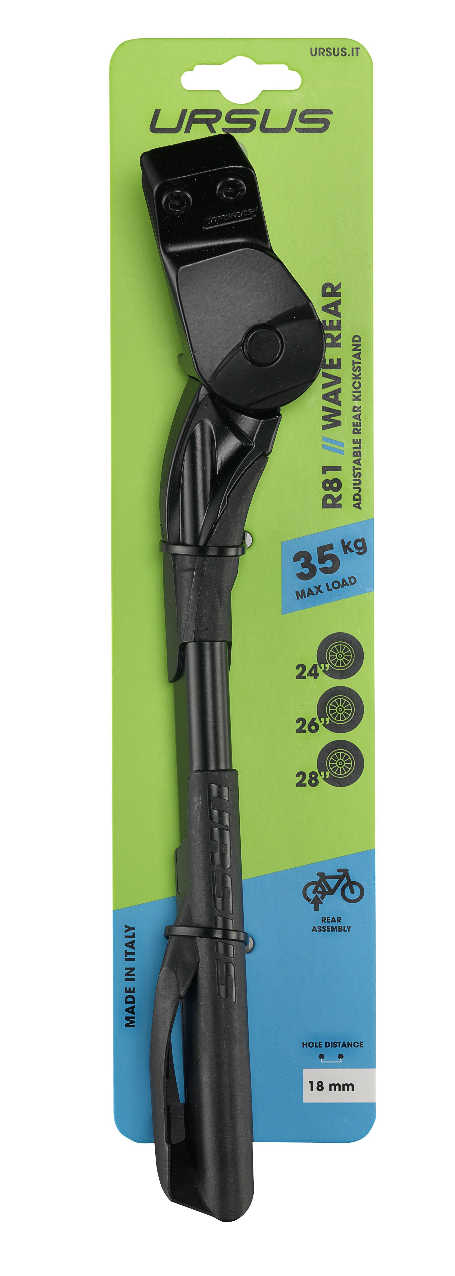 Achterstandaard 24 t/m 29" Ursus Wave met 18 mm bevestigingsplaat - zwart