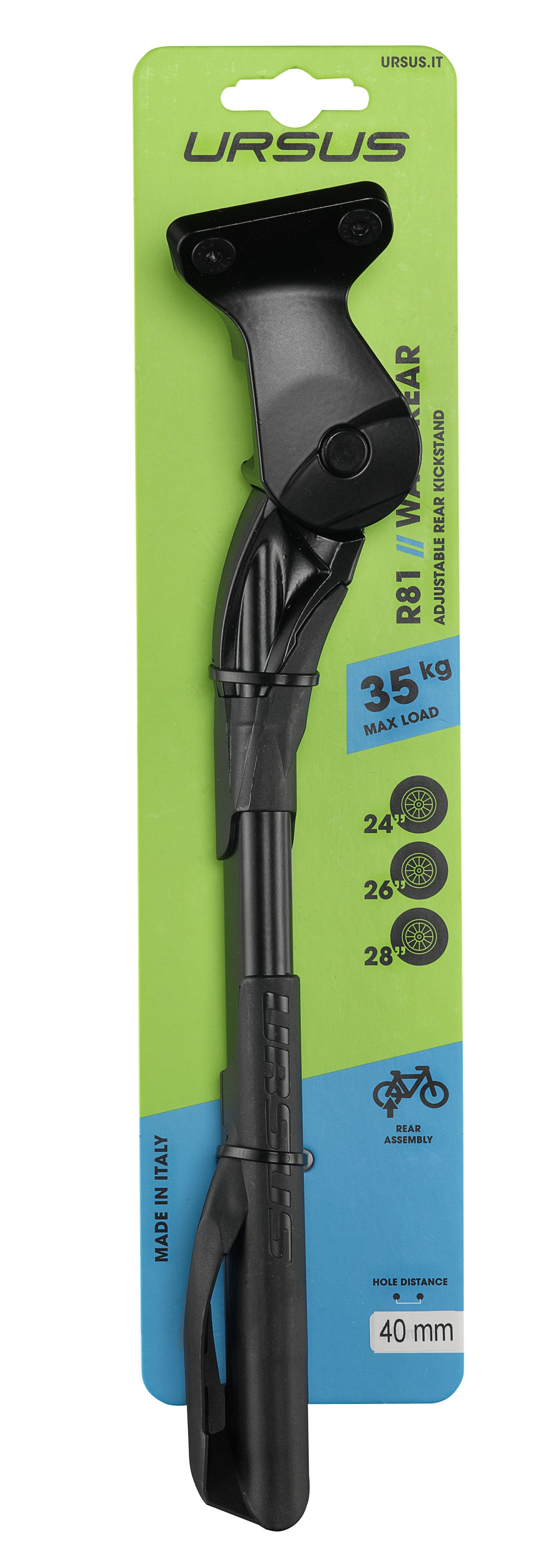 Achterstandaard 24 t/m 29" Ursus Wave met 40 mm bevestigingsplaat - zwart