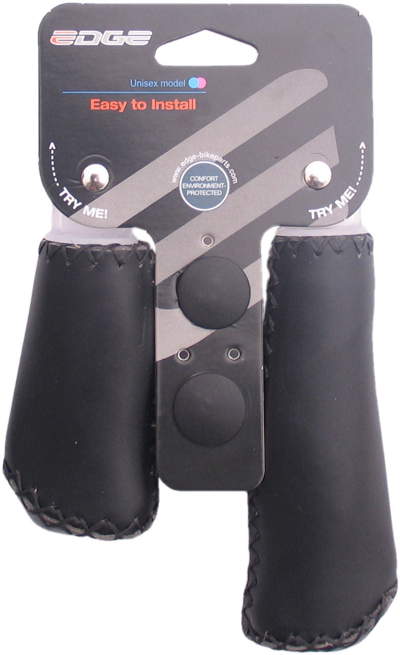 Handvatset Edge Leer - zwart - 135/92mm (winkelverpakking)