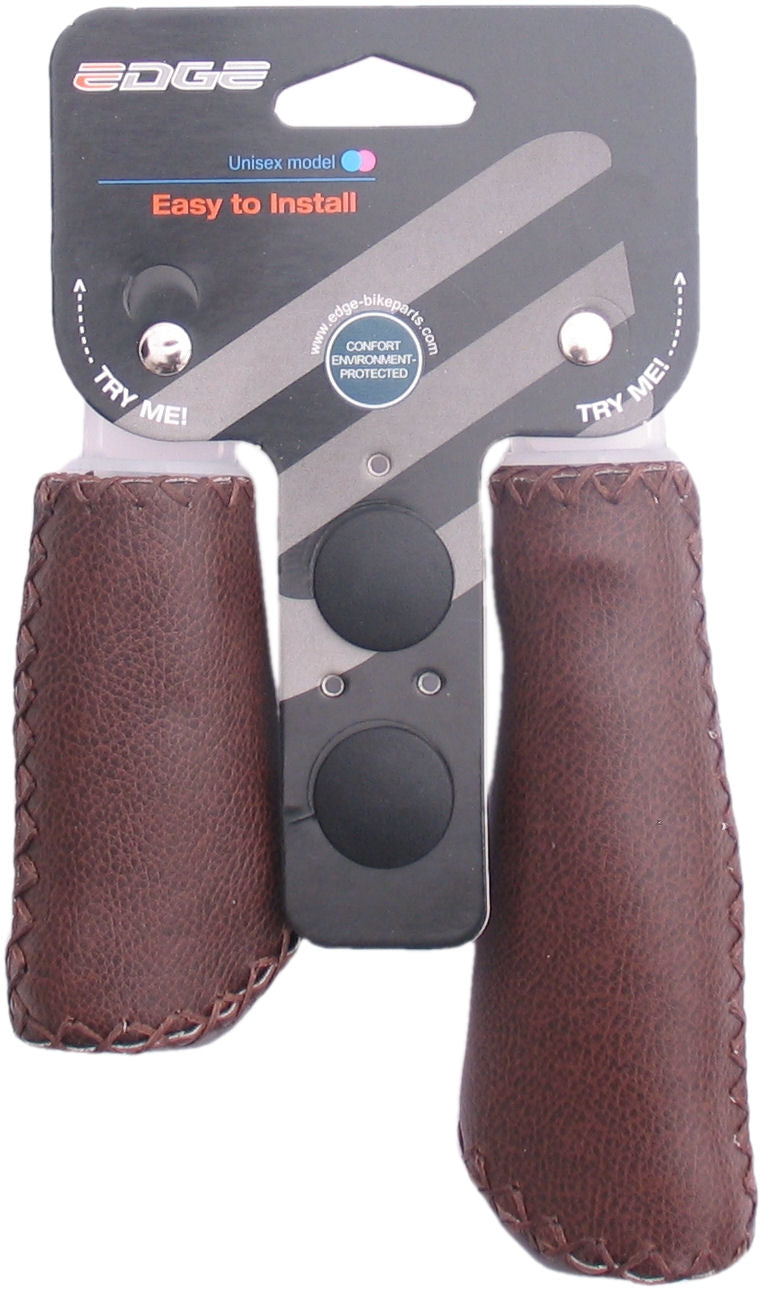 Handvatset Edge Leer - mat donkerbruin - 135/92mm (winkelverpakking)