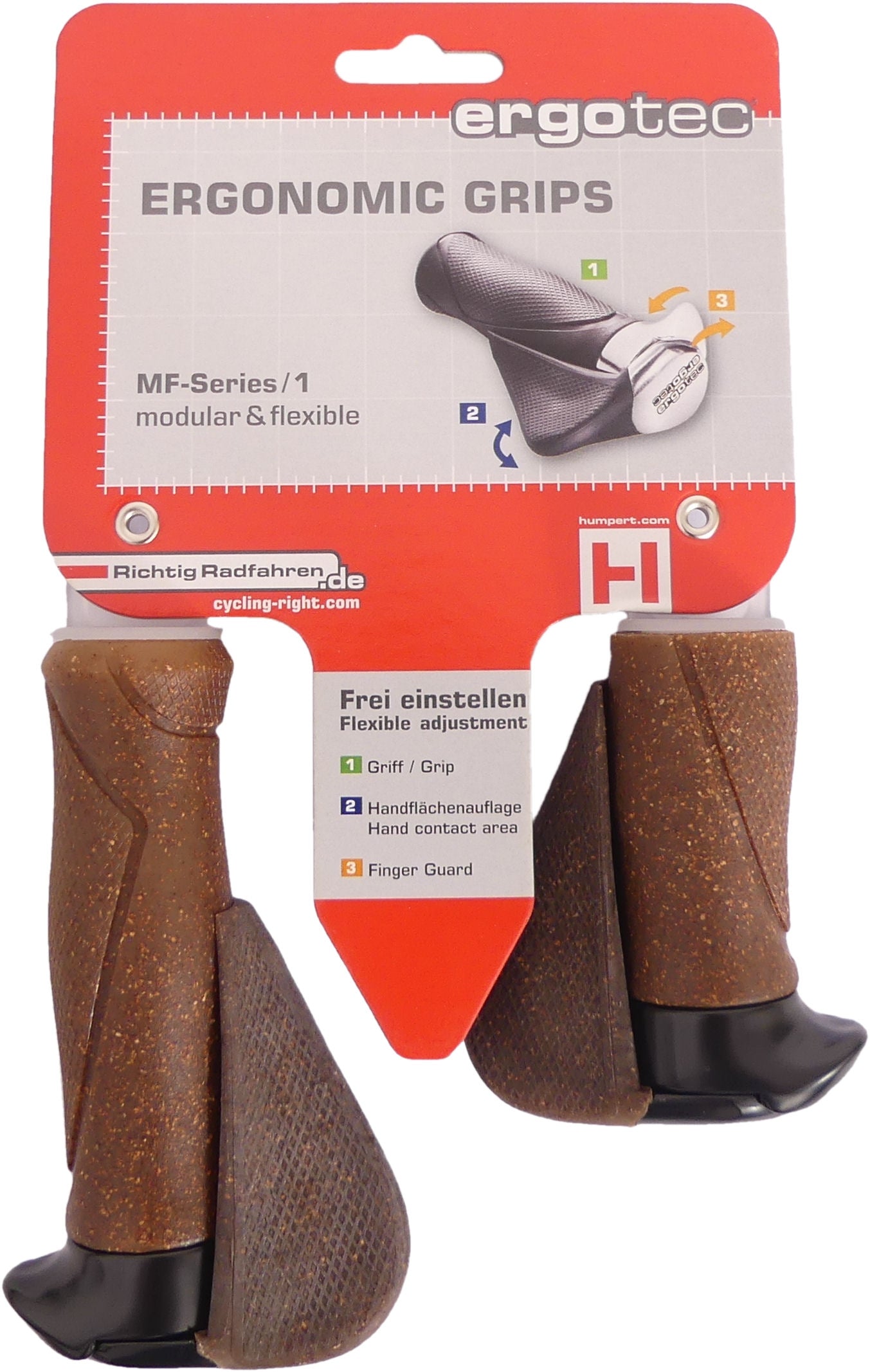 Handvatpaar Ergotec MF1 kurk / aluminium 130+87 mm - bruin / zwart