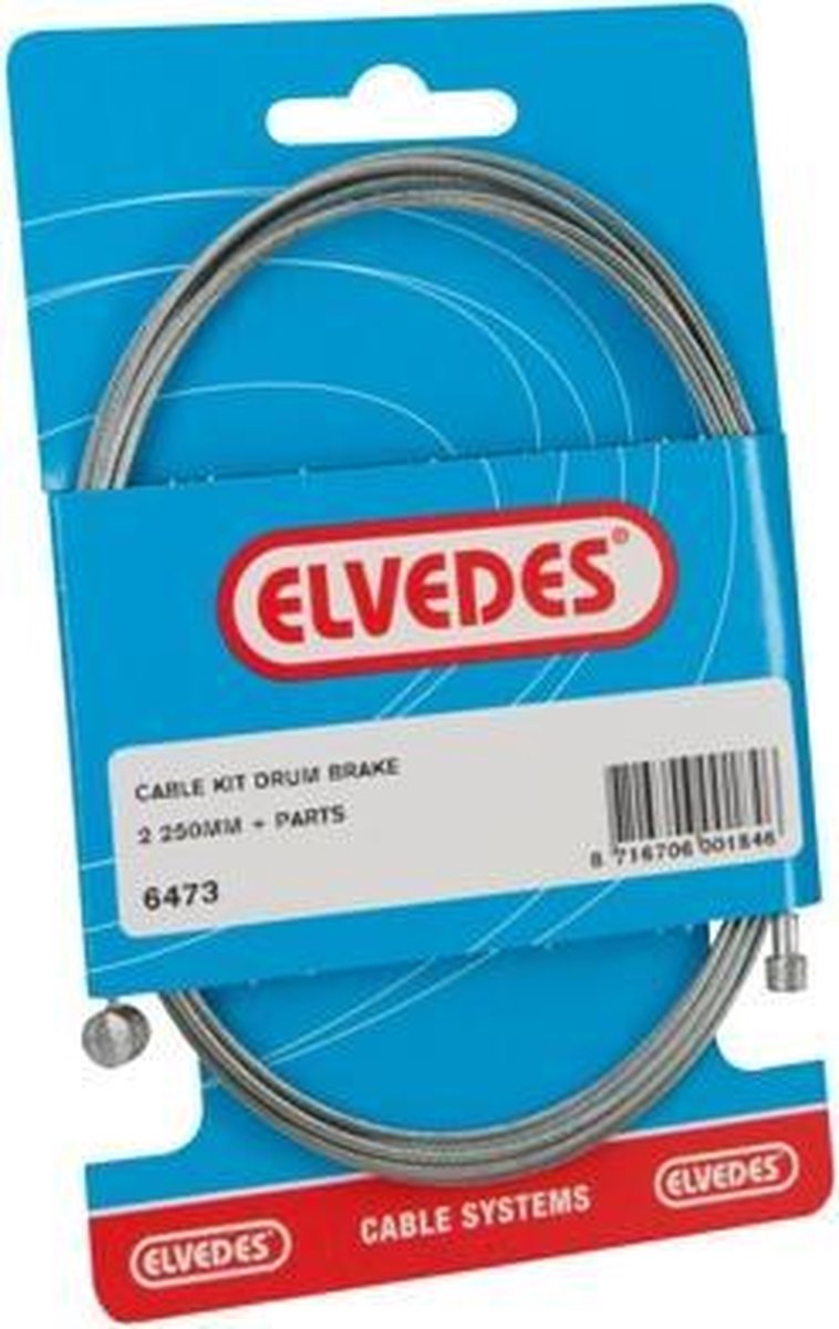 Fiets remkabel - Elvedes binnenkabel trommelrem, 2 nippels. Draadeind met inbus, 1.80m