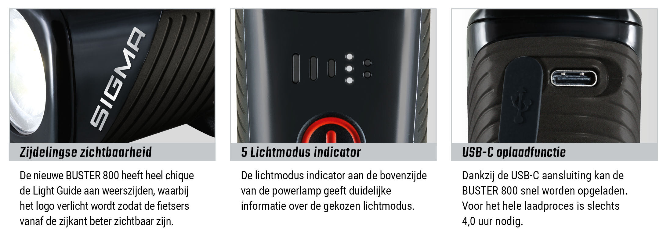 Koplamp Sigma Buster 800 USB met schroefhouder