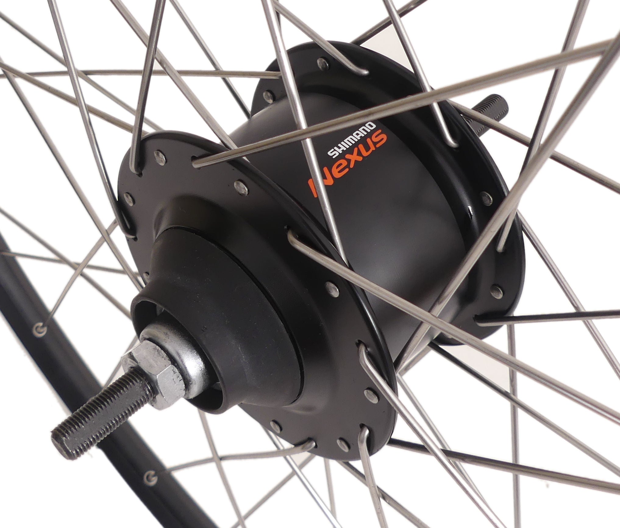 Achterwiel 28" Nexus 8 rollerbrake naaf met met zwarte velg en RVS spaken